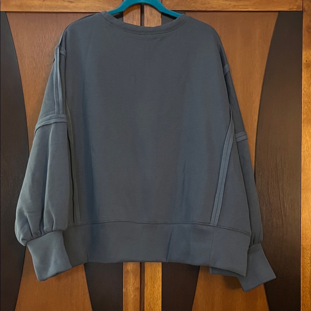 BiBi Marine Blue Chenille Love Crew Neck Sweatshirt w/Seam Detail & Front Slits - Picture 6 of 10